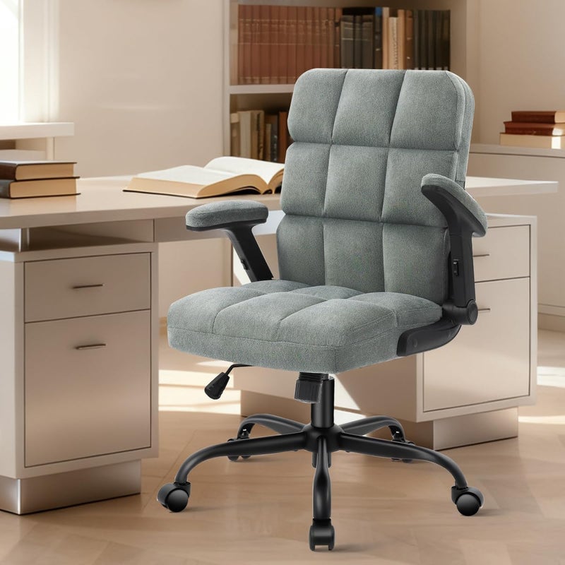 ST ZONE Home Office Chairs Fabric Upholstered Desk Chair with Armrests, Modern Executive Swivel Task Chair for Home Office,Grey - Image 2